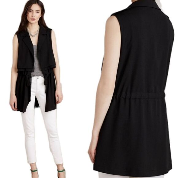 ANTHROPOLOGIE Cartonnier vest black river road tunic drawstring top XS - Picture 1 of 9